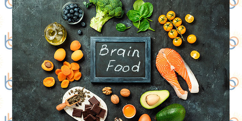 brain food, salmon, brocolli, nuts and berries, chalkboard, healthy eating, food for kids